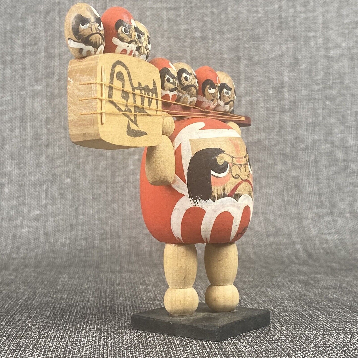 Vintage Japanese Daruma Kokeshi - Signed wooden Figurine 5" tall