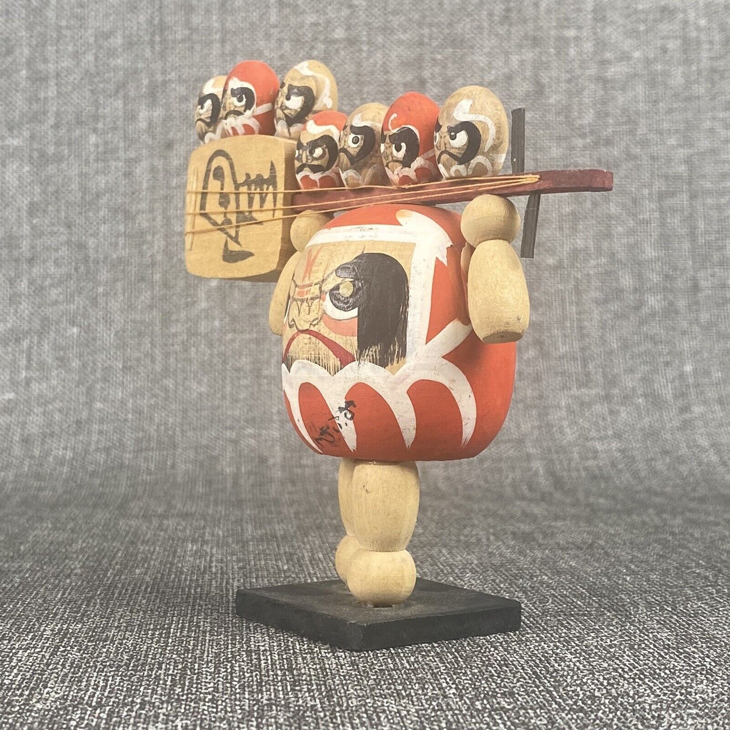 Vintage Japanese Daruma Kokeshi - Signed wooden Figurine 5" tall
