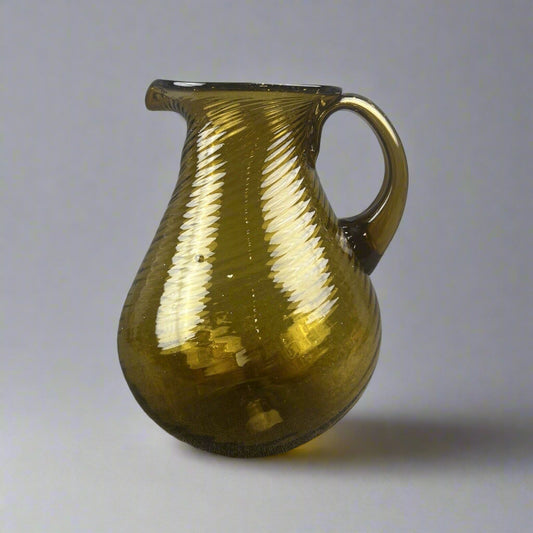 Vintage Hand-Blown Amber Glass Pitcher with Pontil