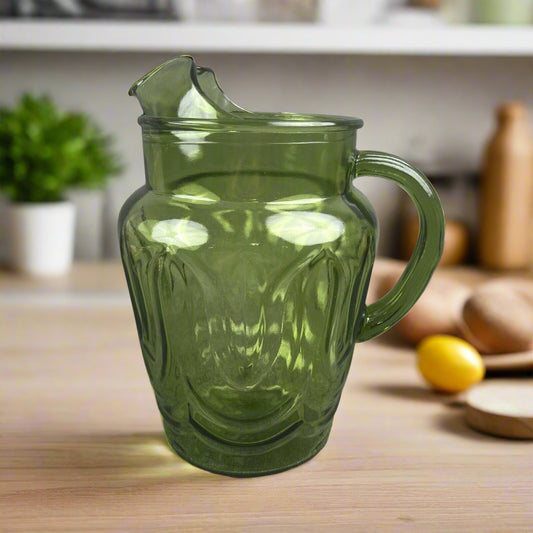 Vintage Anchor Hocking Tulip Green Glass Pitcher