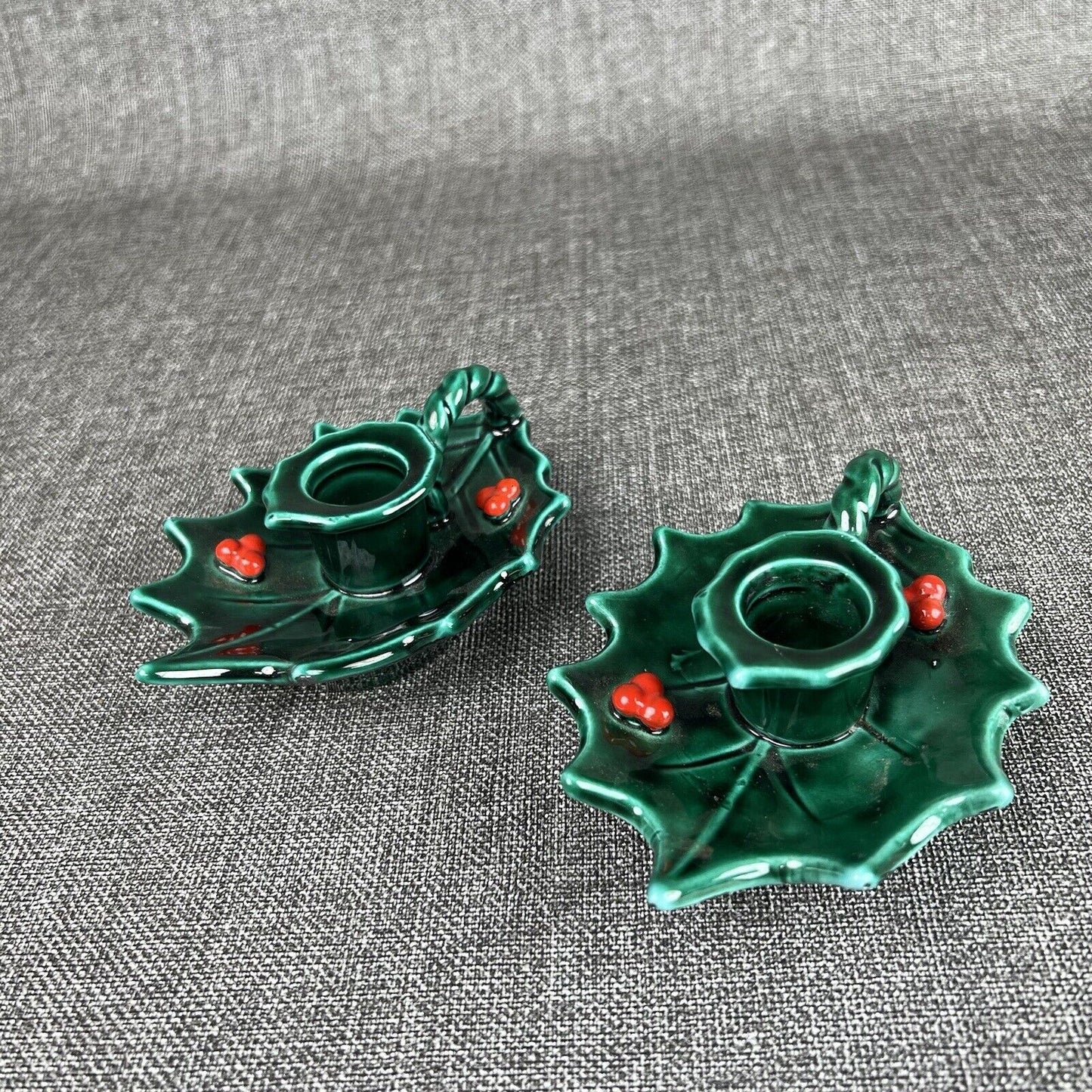 Lefton Vintage Holly Leaf & Berries Candle Holders Japan - Set of 2