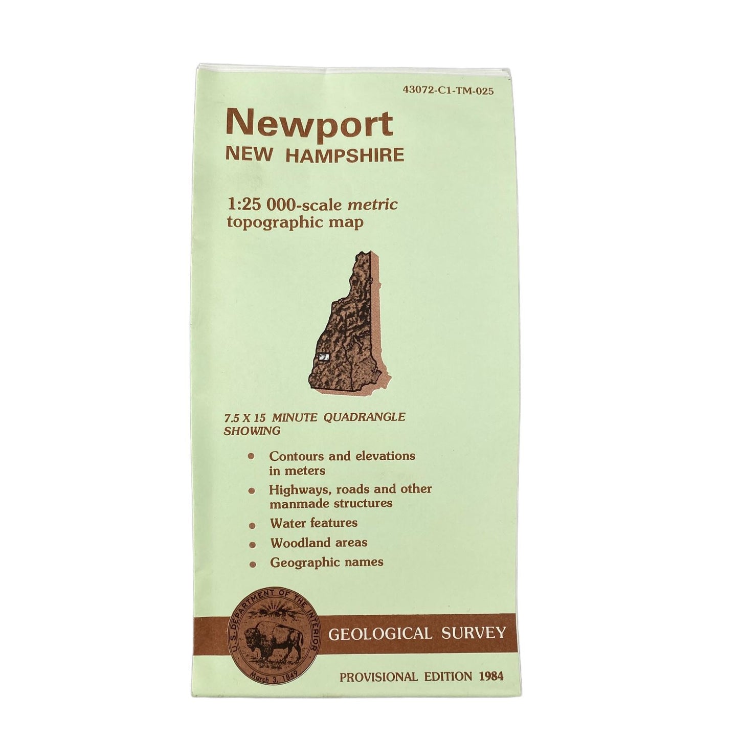 USGS Topographic Map 1984 Survey 30"x60" NH Newport 43072-C1-TM-025