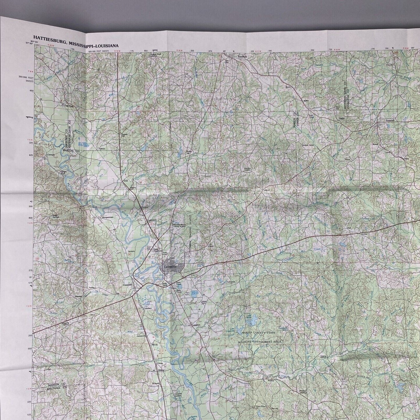 USGS Topographic Map 1994 Survey 30"x60" MS, LA Hattiesburg 31089-A1-TM-100