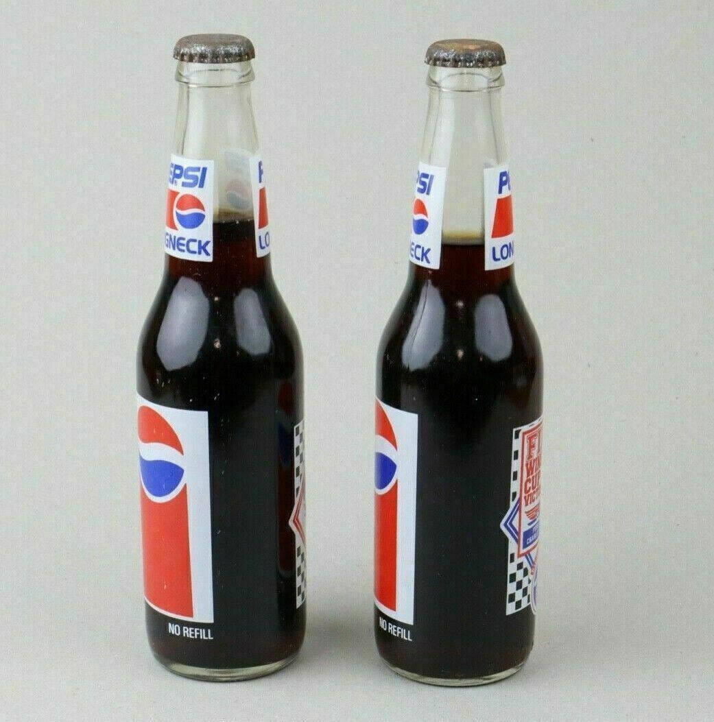 Lot of 2 Pepsi Long Neck ~ Richard Petty First Winston Cup Race Full Bottle