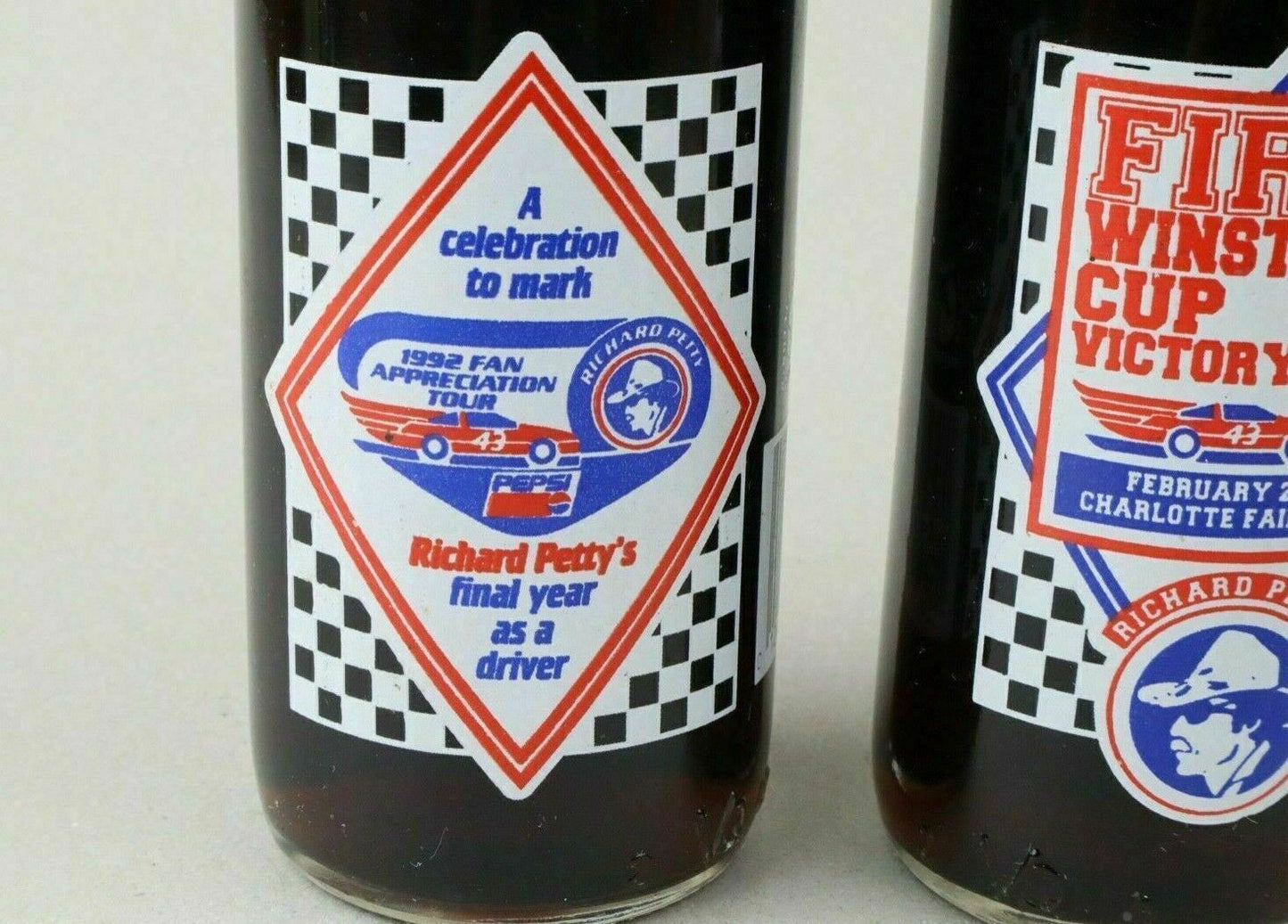 Lot of 2 Pepsi Long Neck ~ Richard Petty First Winston Cup Race Full Bottle