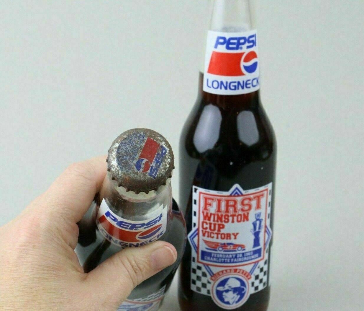 Lot of 2 Pepsi Long Neck ~ Richard Petty First Winston Cup Race Full Bottle
