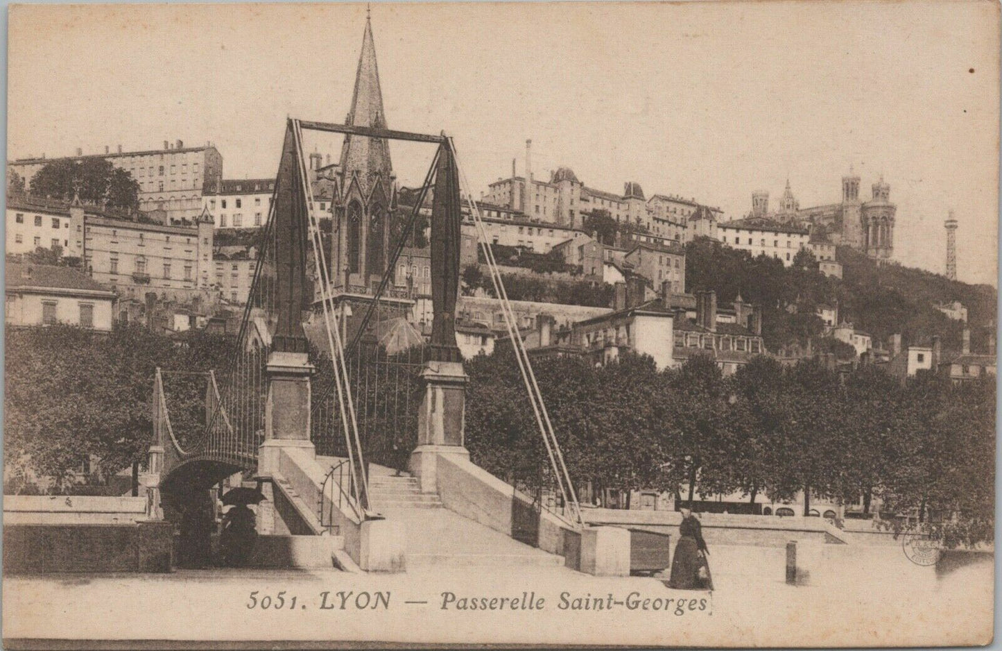 Antique Postcard LYON Passerelle Saint-Georges
