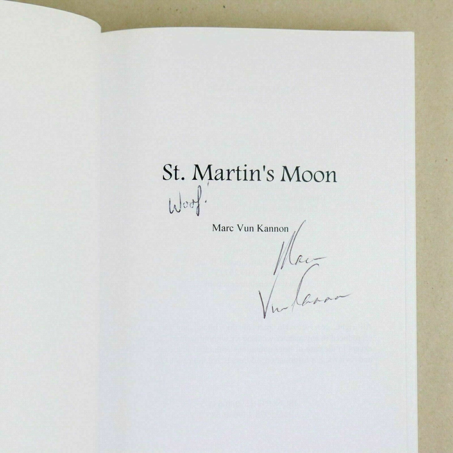 St. Martin's Moon by Marc Vun Kannon 2001 Paperback 1st Printing, Signed
