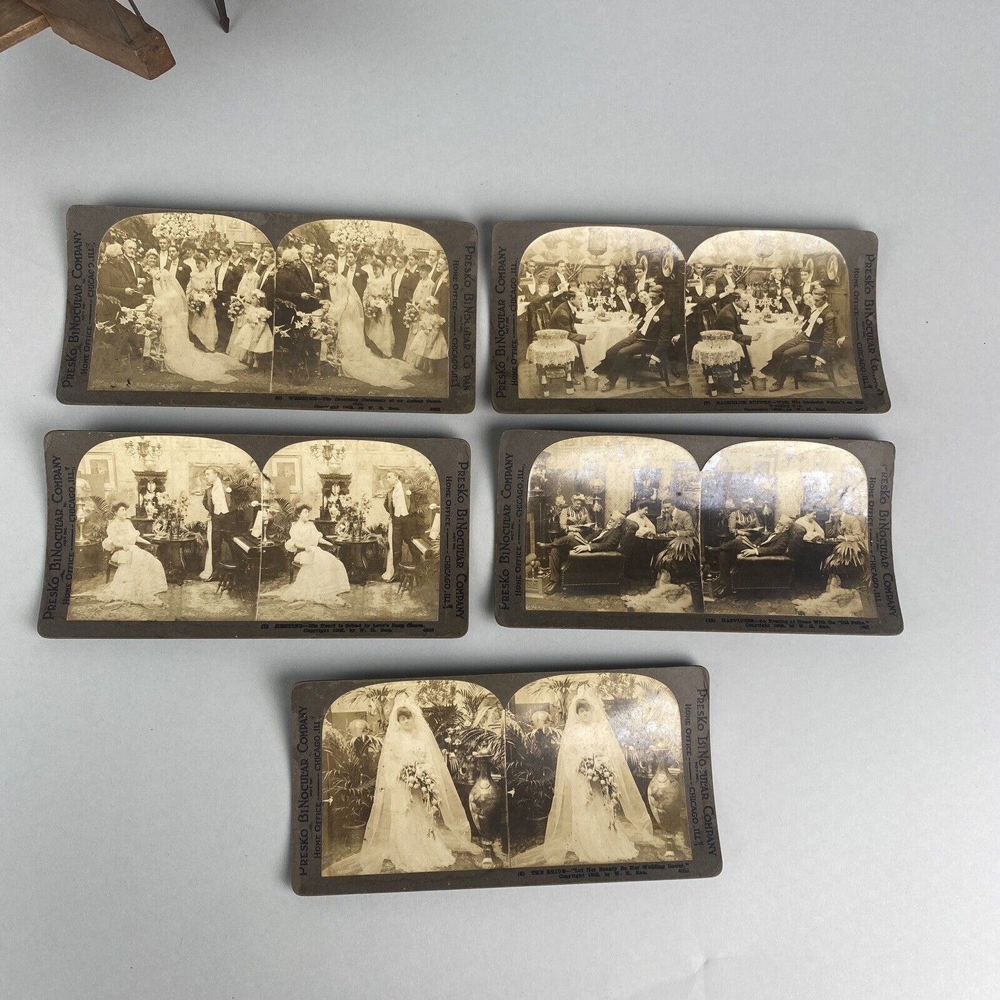 Presko Binocular Co. Stereoview Picture Cards lot of 17 Victorian, with Viewer