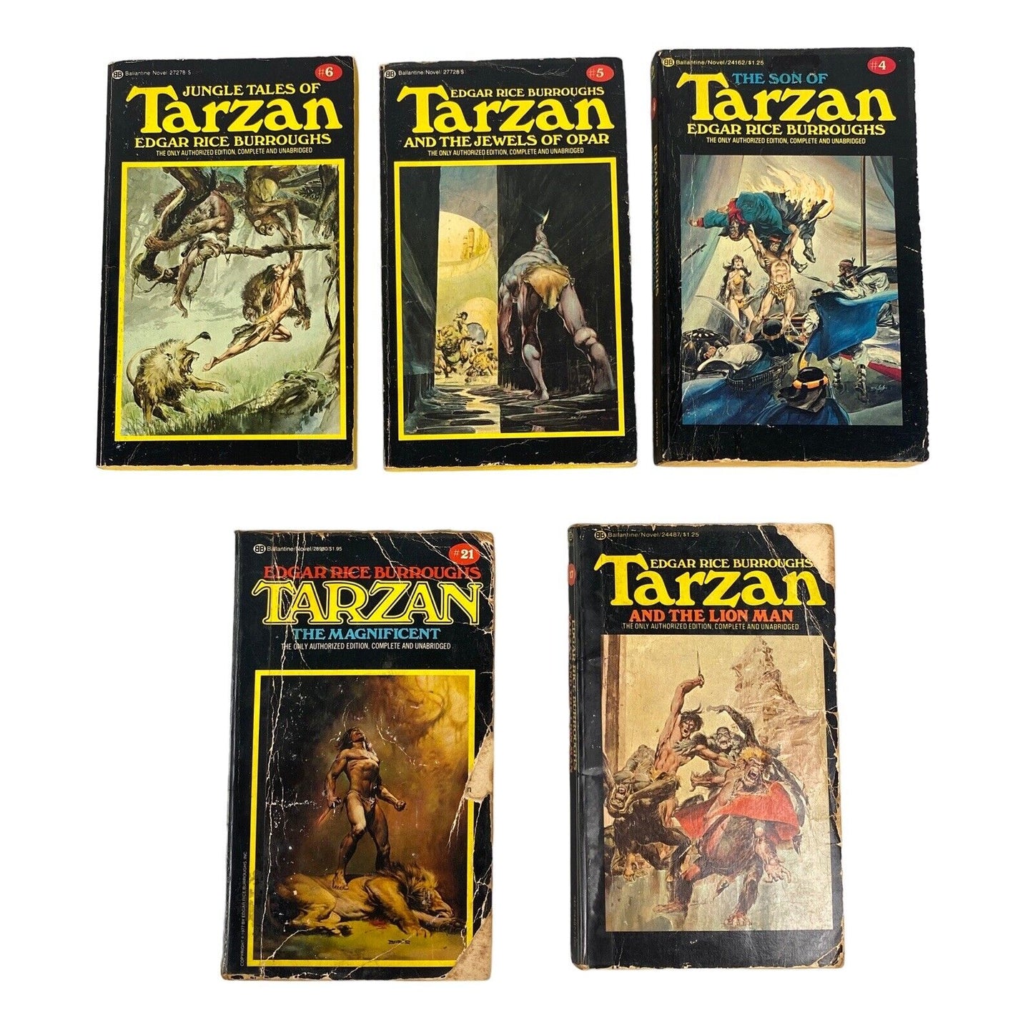 Lot 5 Tarzan Edgar Rice Burroughs papeback books, 1970's