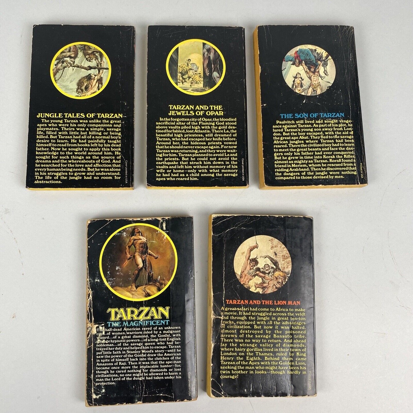 Lot 5 Tarzan Edgar Rice Burroughs papeback books, 1970's