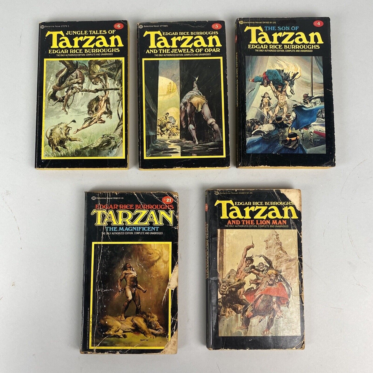 Lot 5 Tarzan Edgar Rice Burroughs papeback books, 1970's