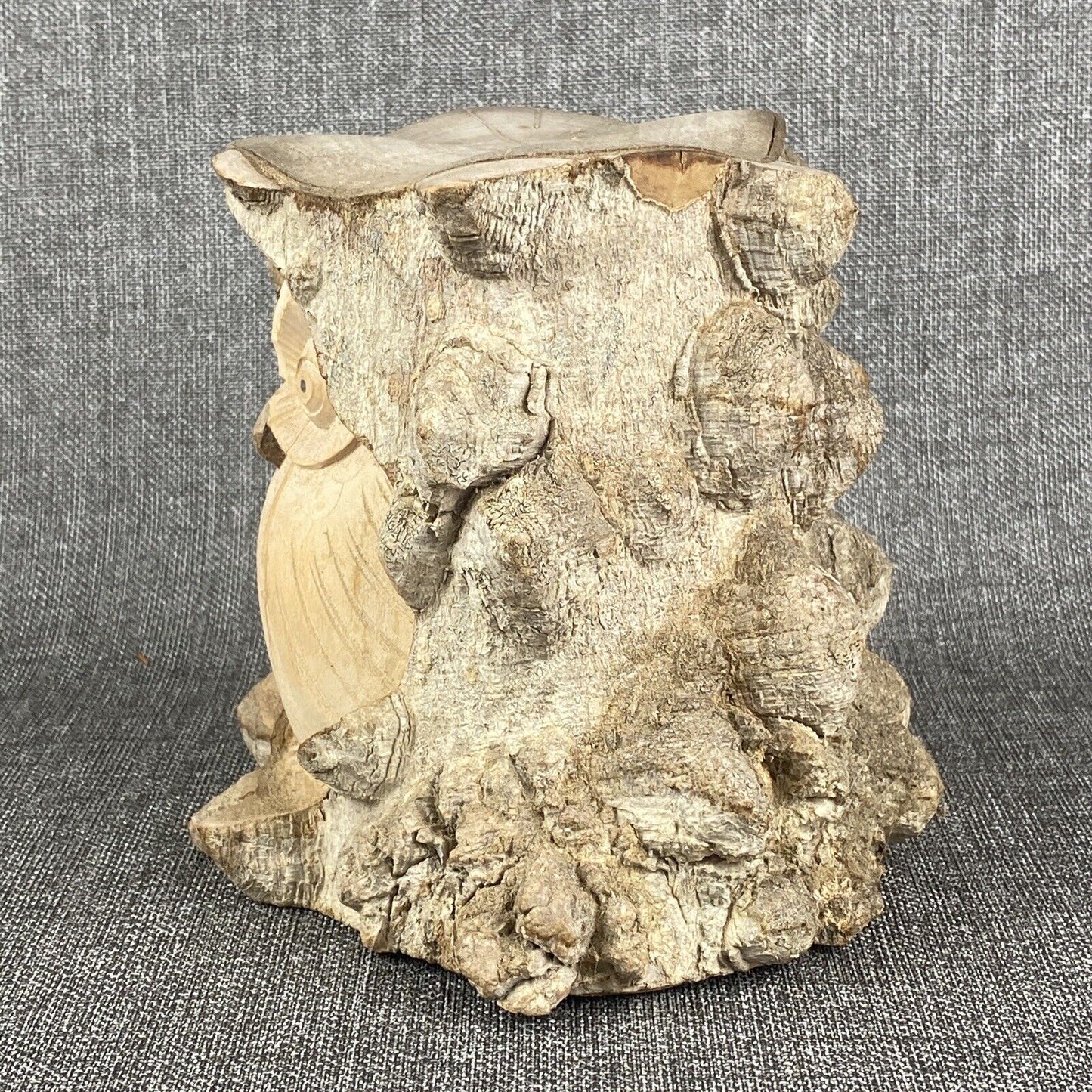 Unique Vintage Hand Carved Wooden Owl 6" x 5"