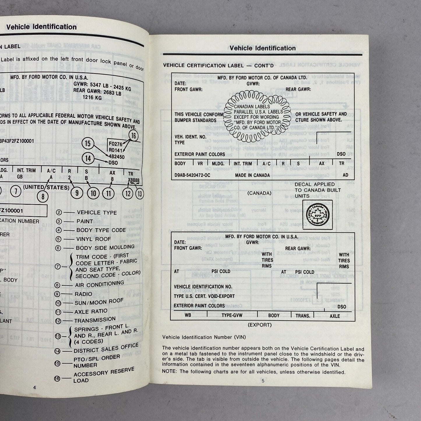 1985 Ford Car Specification Book