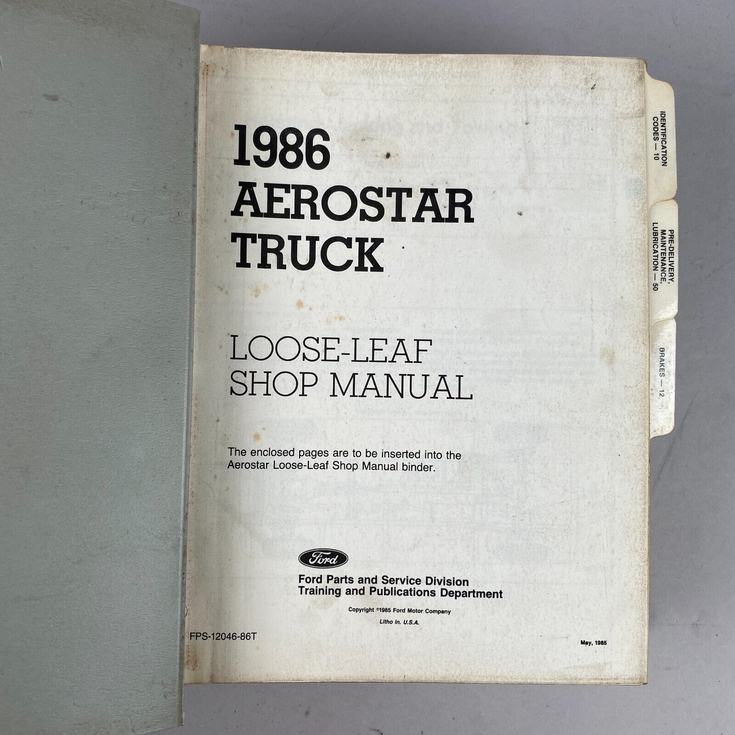 Ford Aerostar 1986 Shop Service Repair Manual
