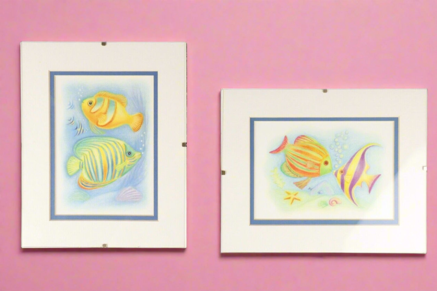 Set of 2 Prints, Tropical Striped Fish , Wall Picture, Framed,