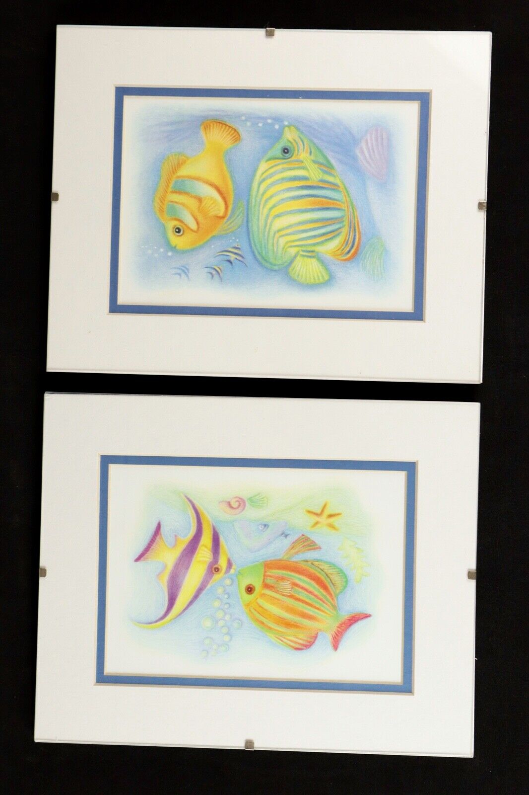 Set of 2 Prints, Tropical Striped Fish , Wall Picture, Framed,