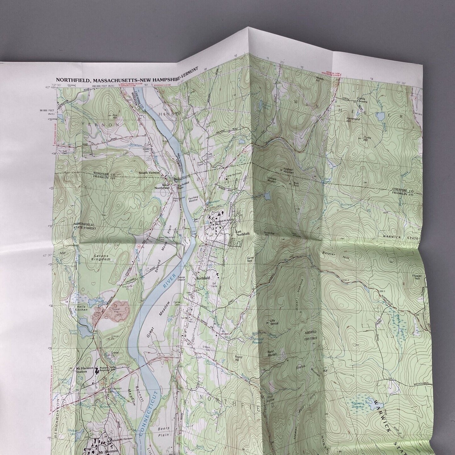 USGS Topographic Map 1990 Survey 30"x60" MA, NH, VT Northfield 42072-F3-TM-025