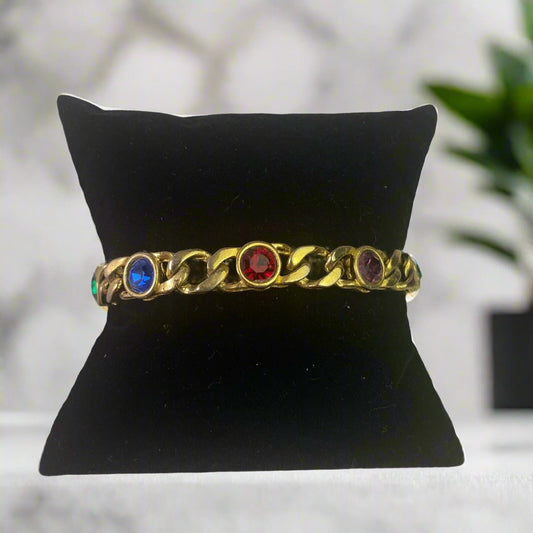 Costume Chain Multi-Color Gemstone Bracelet 7”