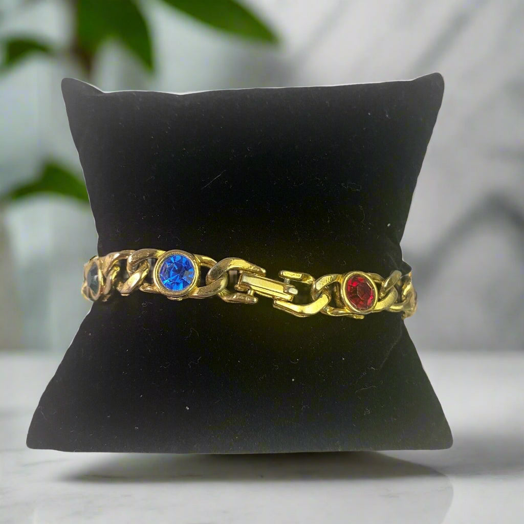 Costume Chain Multi-Color Gemstone Bracelet 7”
