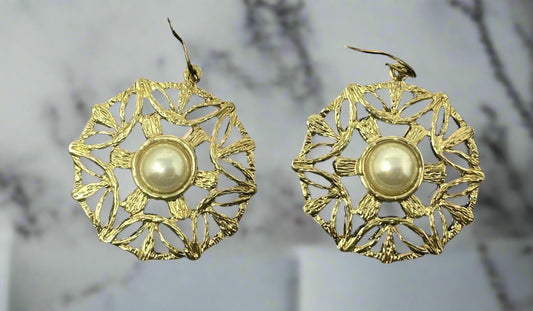 Dangle Drop Gold Tone with Faux Pearls Geometric Earrings