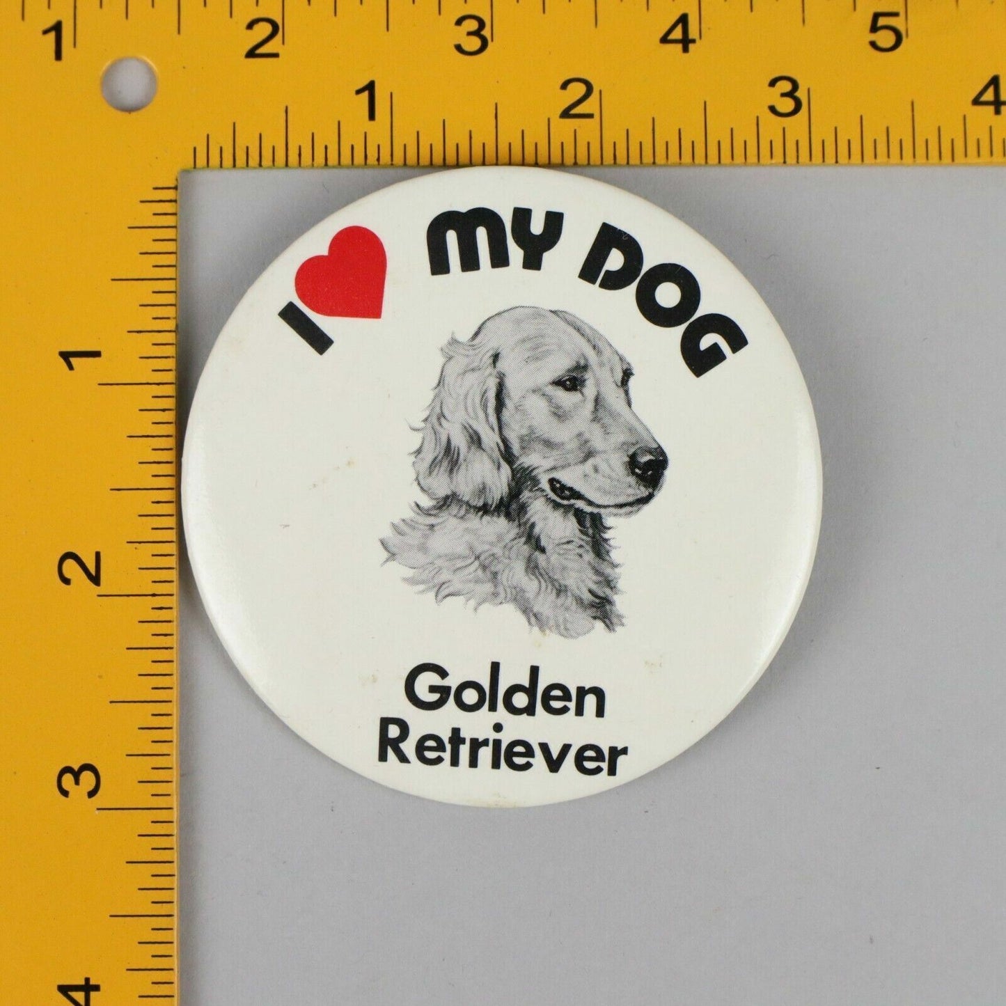 Vintage 1882 3" Button Pinback I love my dog - Golden Retriever