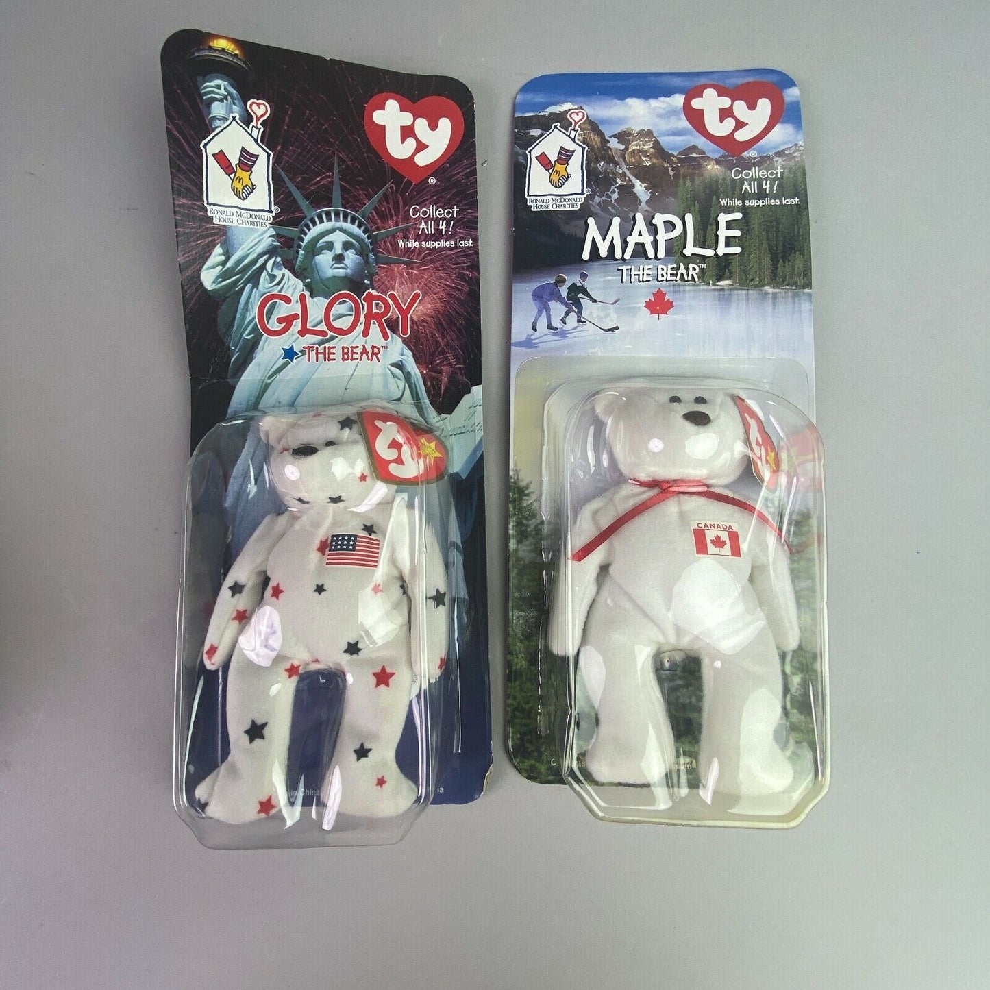 1999 Beanie Babys Set Of Four Erin The Bear Maple Bear Britannia Beer Glory...