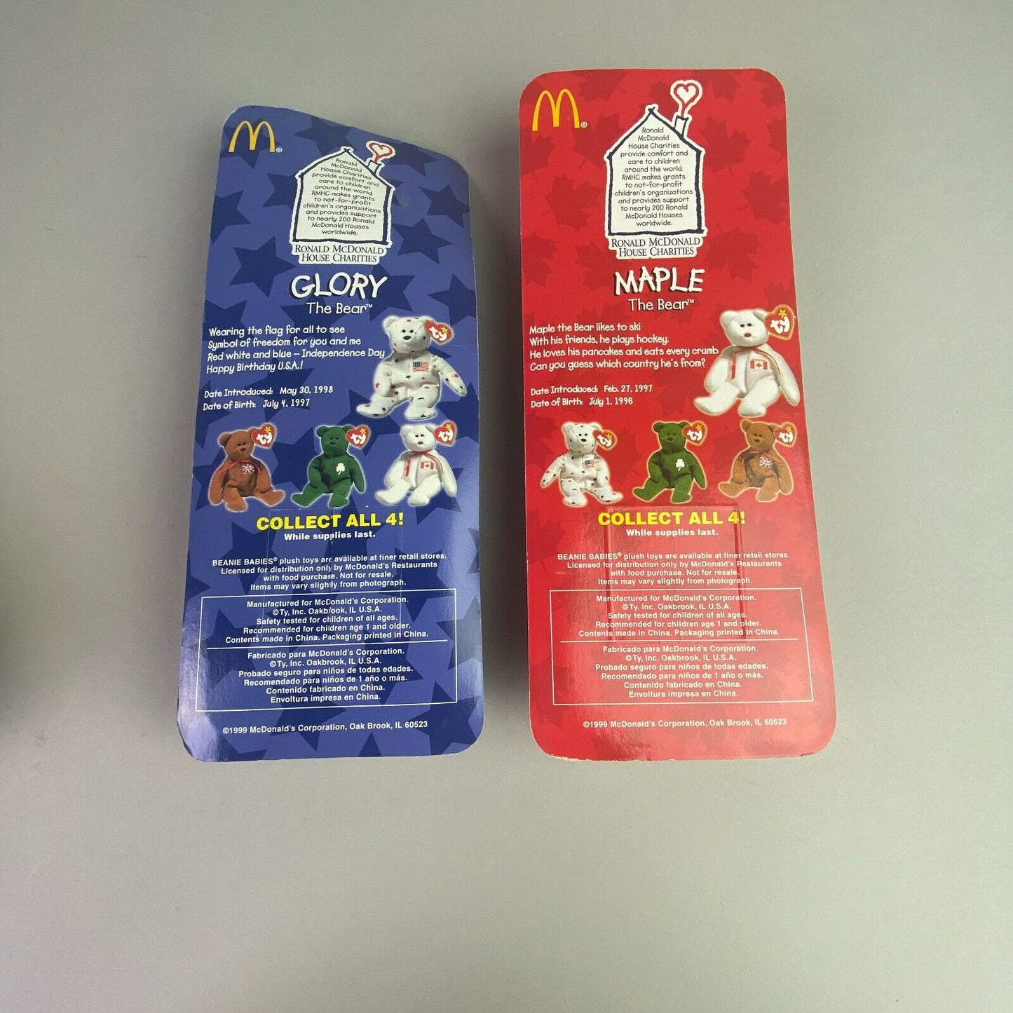 1999 Beanie Babys Set Of Four Erin The Bear Maple Bear Britannia Beer Glory...