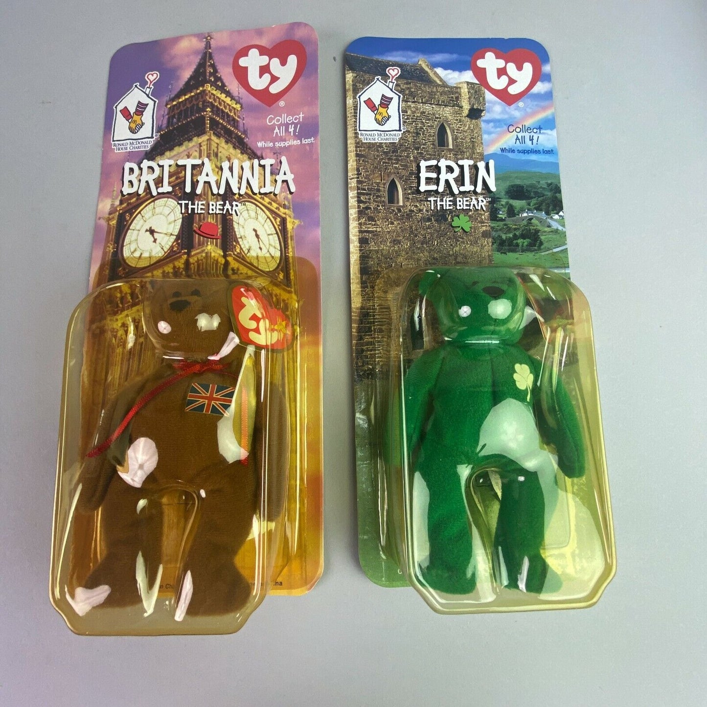 1999 Beanie Babys Set Of Four Erin The Bear Maple Bear Britannia Beer Glory...