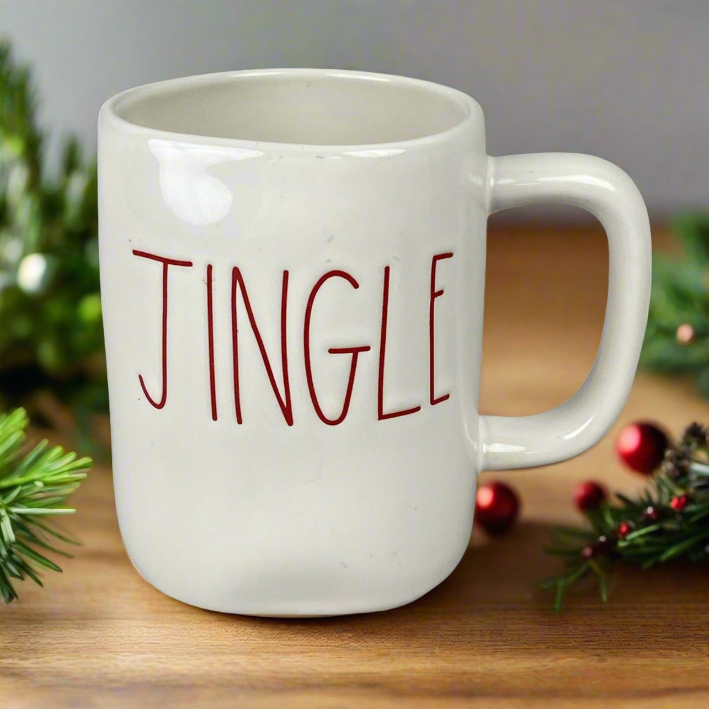 RAE DUNN by Red JINGLE Mug indented letters Magenta Christmas