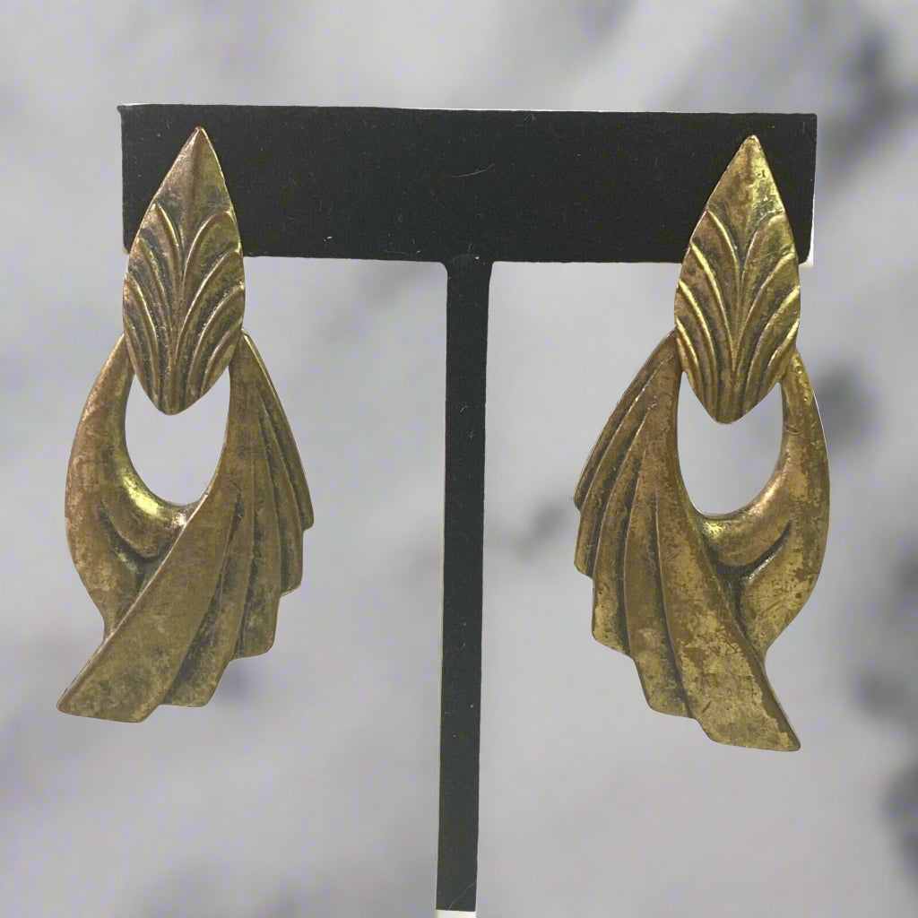 Vintage Costume Earrings Pierced Ears 2.5” (Art Deco Style)