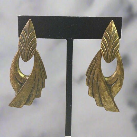 Vintage Costume Earrings Pierced Ears 2.5” (Art Deco Style)