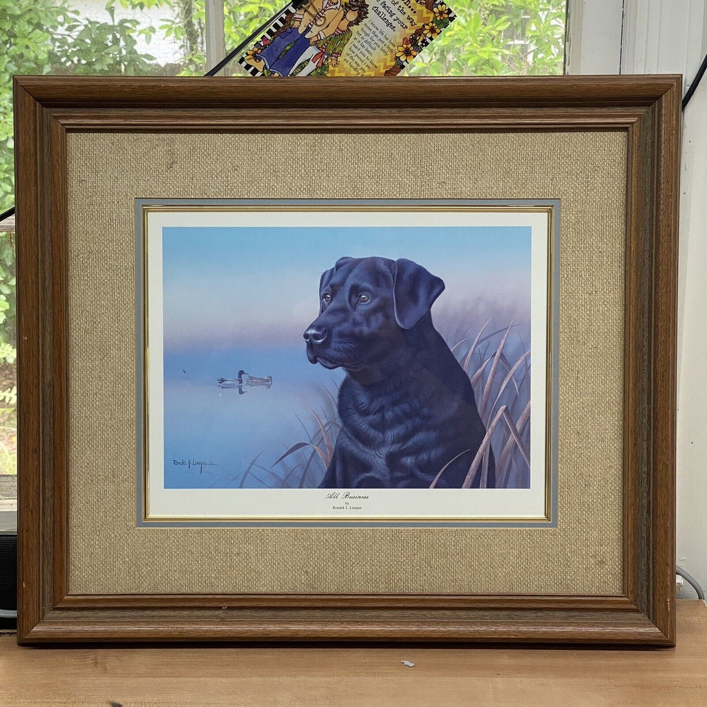 Ronald J Louque, Hunting, Black Labrador Retriever, Print 28"x 24" , Signed Vtg