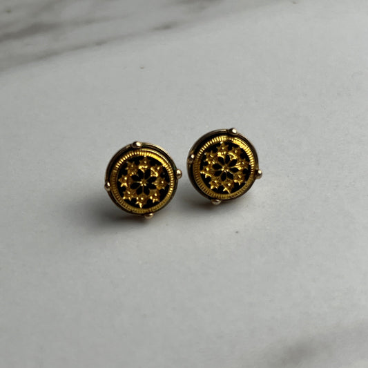 Small Round Snowflake Earrings Gold-Colored (Pierced)