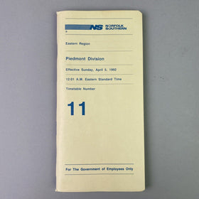 Norfolk Southern NS Piedmont Division Eastern Region Timetable #11, April 5 1992