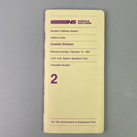 Norfolk Southern NS Coastal Division Eastern Lines Timetable #2, February 1987