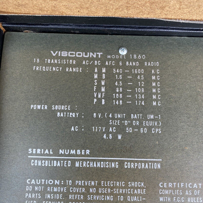 Viscount Model 1860 Transistor Radio Scanner, vintage