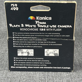 Konica Black & White Disposable Camera ISO 400 w/ Flash 27 Exposures Single Use