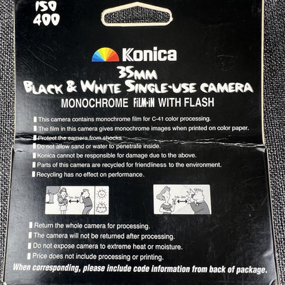 Konica Black & White Disposable Camera ISO 400 w/ Flash 27 Exposures Single Use