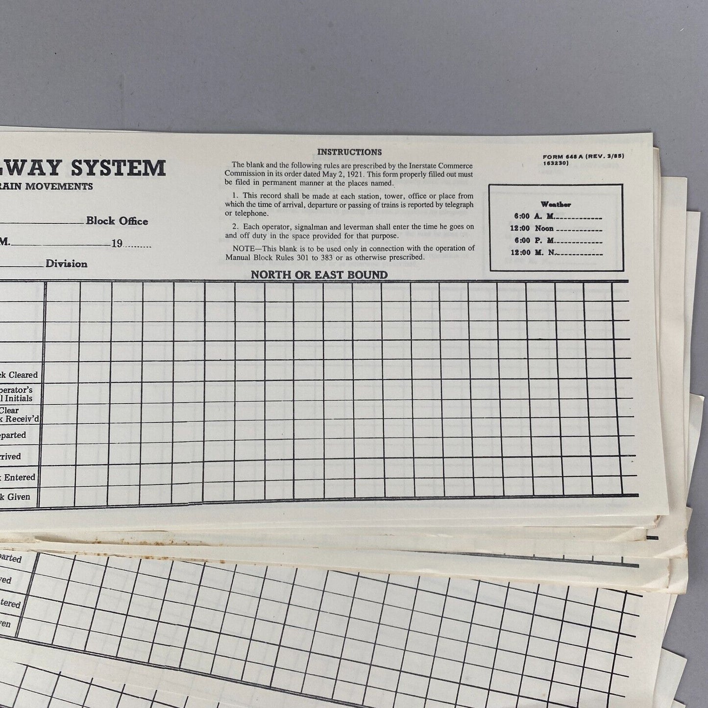 Southern Railway System Station Record of Train Movement Form 648A, 50 forms