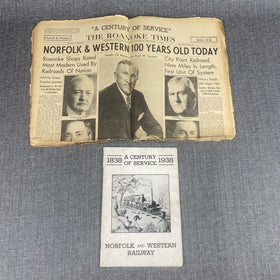 Norfolk & Western Railway Ephemera 1838-1938 Century of Service Roanoke Times