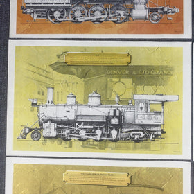 8 Prints 8"x12" of early American Steam Locomotives,  K-27 etc. 1971 by E.C. Co