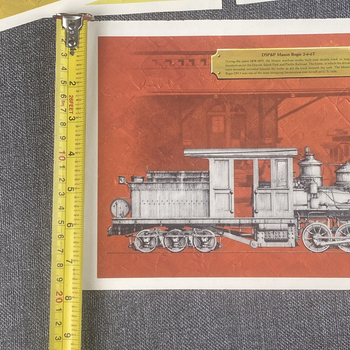 8 Prints 8"x12" of early American Steam Locomotives,  K-27 etc. 1971 by E.C. Co