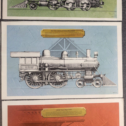 8 Prints 8"x12" of early American Steam Locomotives,  K-27 etc. 1971 by E.C. Co