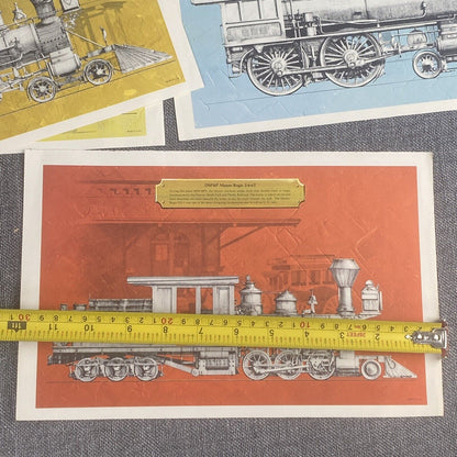 8 Prints 8"x12" of early American Steam Locomotives,  K-27 etc. 1971 by E.C. Co