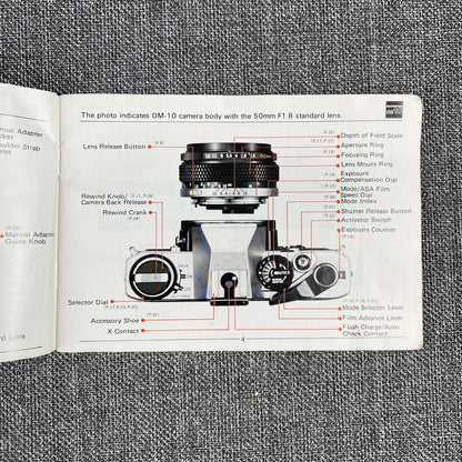 Olympus OM-10 Original Instruction Manual for 35mm film camera, 50 pages