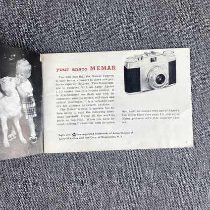 Ansco Memar film camera Original Instruction Manual Vintage