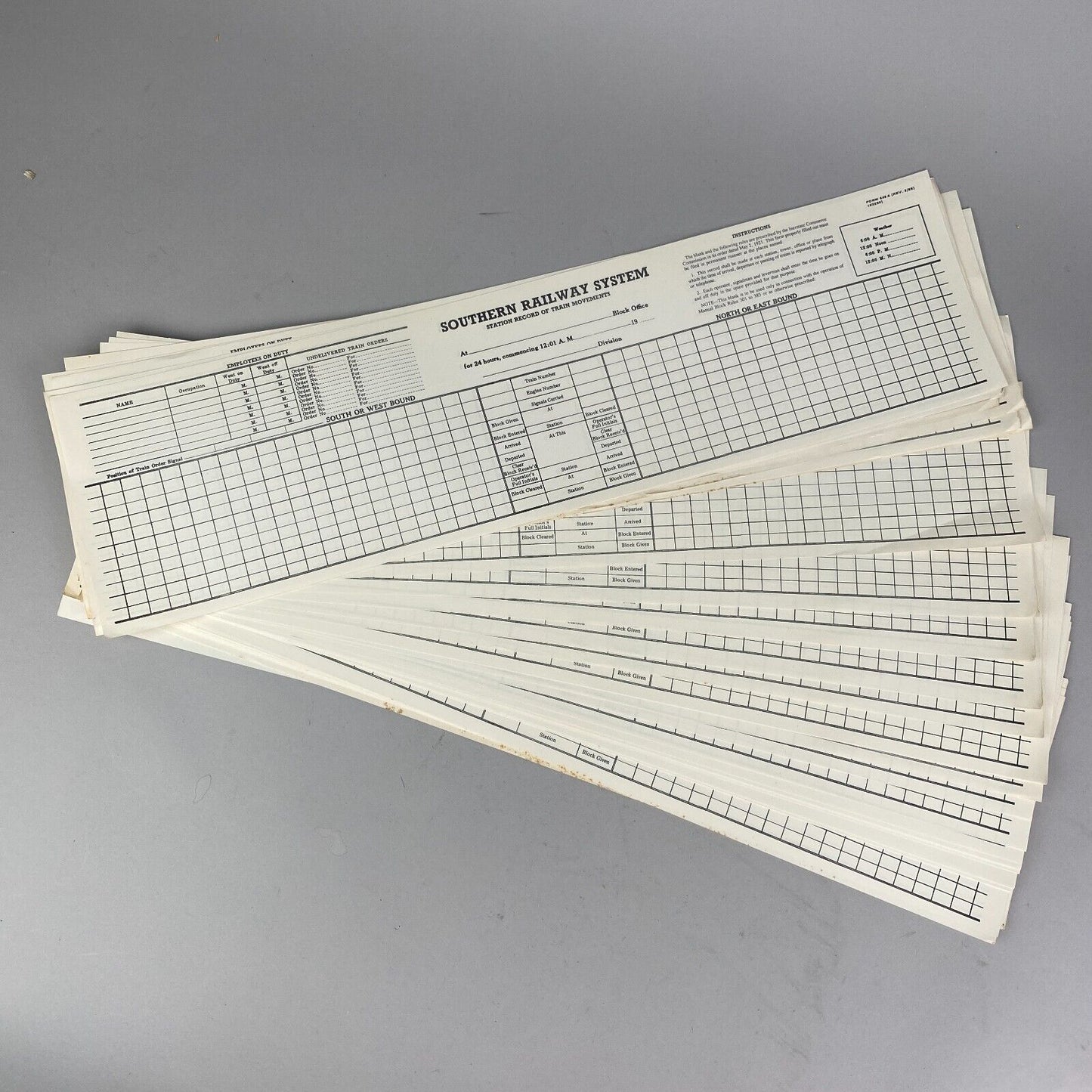 Southern Railway System Station Record of Train Movement Form 648A, 50 forms