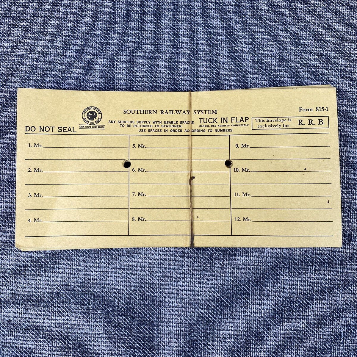 Southern Railway System SOU Railroad lot of 23 Tuck in Flap Form 815-1  1970's