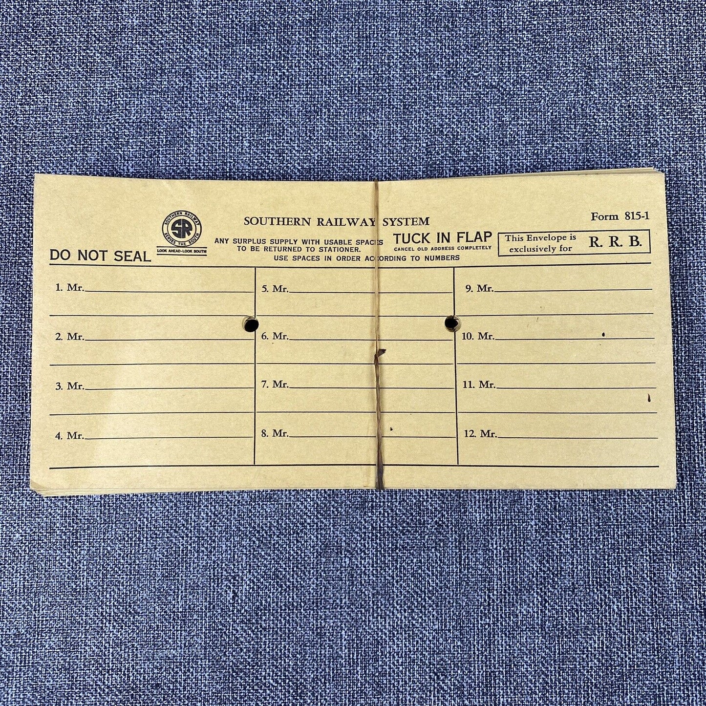 Southern Railway System SOU Railroad lot of 23 Tuck in Flap Form 815-1  1970's